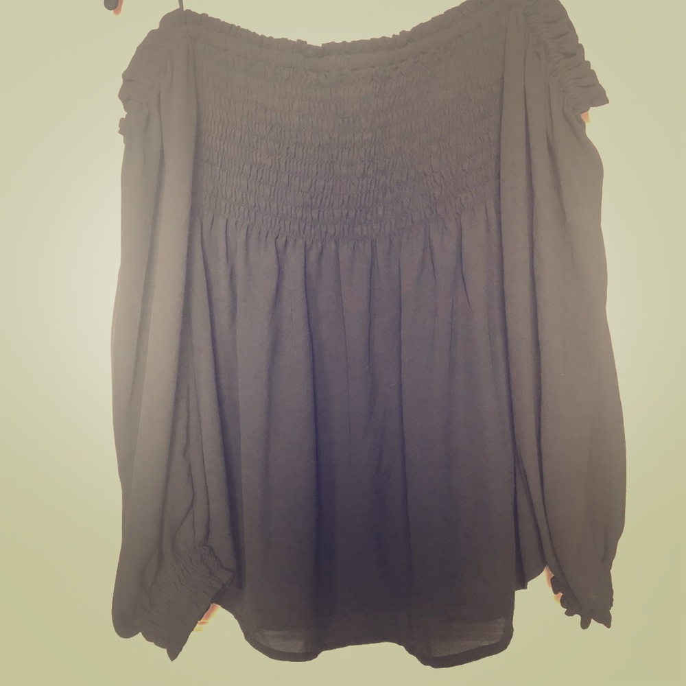 Black smock off the shoulder blouse